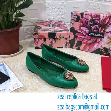 Dolce  &  Gabbana Leather Devotion Flats Slippers Green 2021